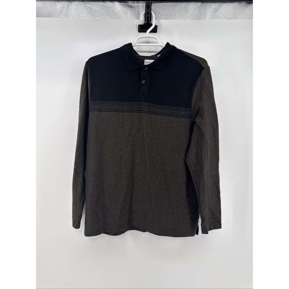 Haggar Polo Sweater Mens XL Black Brown Pullover Collared Golf Casual Cotton